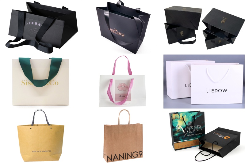 Custom Fashion Your Own Logo Print Cosmetics Luxury Gift Shopping Paper Bags  With Ribbon