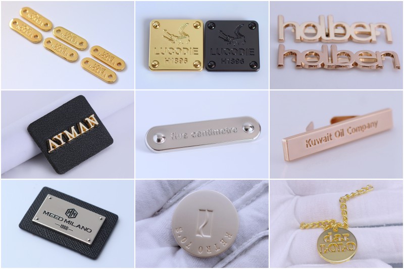 China Fashion design custom brand names gold bag accessories metal logo tag  designer metal logo labels for handbags manufacturers and suppliers