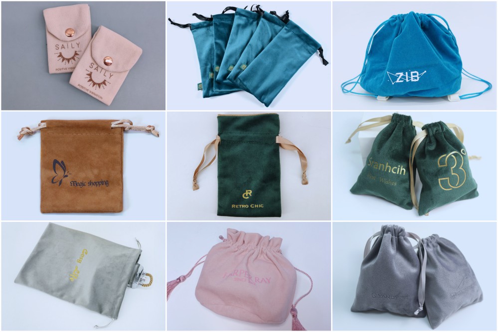 Custom Flannel Velvet Drawstring Bags With Logo